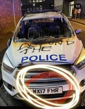 njm_09's tweet photo. A story in two pictures. I wonder why were the police taking a car that wasn't MOT'd to a protest? A cynical mind might think it was a plant.  🤔 https://t.co/TrlJmuVWxB
