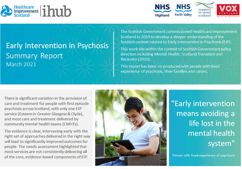 SPSP_MH's tweet photo. Today we published our report outlining how early intervention in psychosis can be delivered across Scotland, tailored to local context. Thanks to the people with people with lived
experience of psychosis, families and carers who co-produced this with us. https://t.co/dW6Pam6BpI https://t.co/gdNPPtTYNR