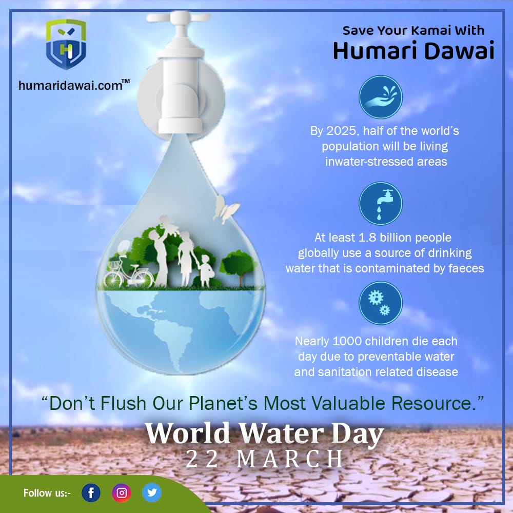 Since 1993, World Water Day, held on 22 March every year, focuses on the importance of fresh water.  

#WorldWaterDay2021 #water #savewater #wwdphc #cleanwater #humaridawai #saveyourkamaiwithhumaridawai #medicine #freshwater