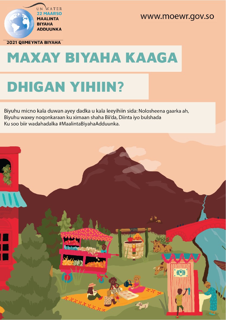 Water means different things to different people. In our personal lives, water can mean a connection with nature, religion and community.

Share your idea!
What Water means to you?

#MaalintaBiyahaAdduunka
#WorldWaterDay2021
#WorldWaterDay
#Water2me