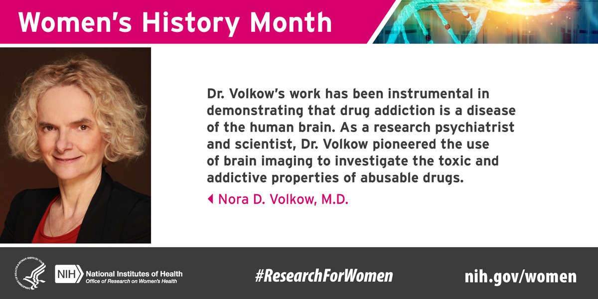 NIH_ORWH's tweet photo. Nora Volkow, M.D., is Director of @NIDAnews. At the #ORWHturns30 Scientific Symposium, she discussed sex and gender differences in substance use disorders. Her presentation is available at https://t.co/SrjheC3FbD. #WomensHistoryMonth https://t.co/yYlmmGnF3C