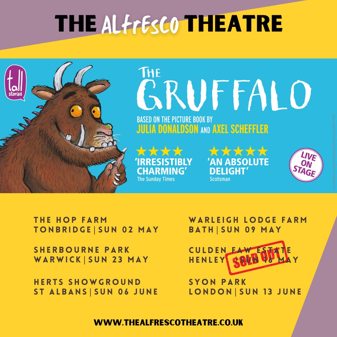 Tickets to <a href="/TheGruffaloLive/">The Gruffalo Live</a> are selling fast, with shows in Henley now sold out! 😎
If you’re looking for something fun to do with the kids this May and June, then this could be just the ticket 🎟️
thealfrescotheatre.co.uk/tickets-1