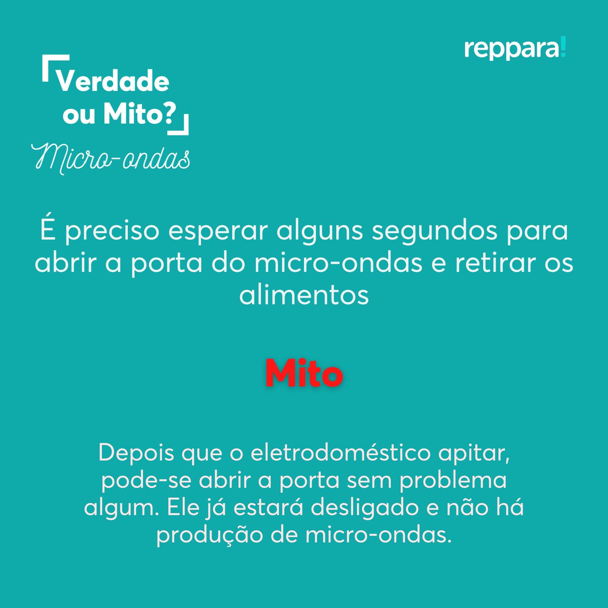 reppara's tweet photo. Hoje é dia de esclarecer alguns mitos e verdades sobre o micro-ondas! Temos certeza de que você já ouviu alguma dessas afirmações. Tem alguma dúvidas sobre o aparelho? Deixe nos comentários! 😉
#reppara #dicasreppara #reparos #consertos #cuidandodasuacasa #eletrodomésticos https://t.co/Uaf6hqdtl9