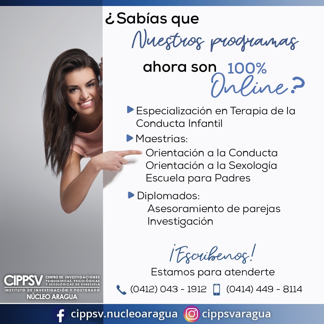 Cippsv_Aragua's tweet photo. El #CIPPSV es la única institución del país que ofrece postgrados específicos en áreas de la conducta y sexología.
.
#CIPPSVAragua #Cursos #Especializaciones #Maestría #Aragua #Maracay #Universidad #Venezuela https://t.co/Xb8xrDKV4U