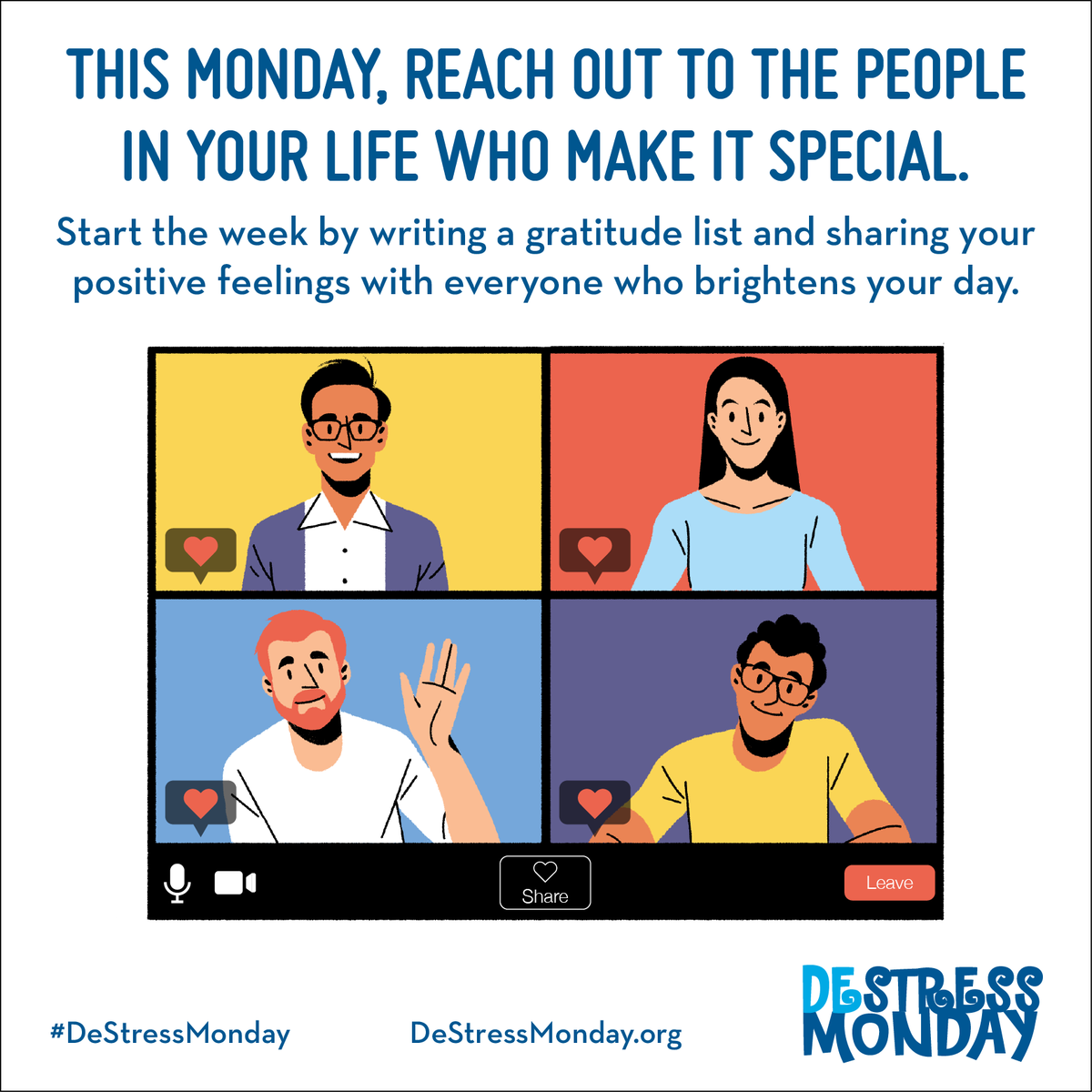UAlbanyCIHS's tweet photo. This Monday, start the week by writing your own gratitude list that focuses on the people who make your life special. #DeStressMonday https://t.co/7Wfu09n57Z
