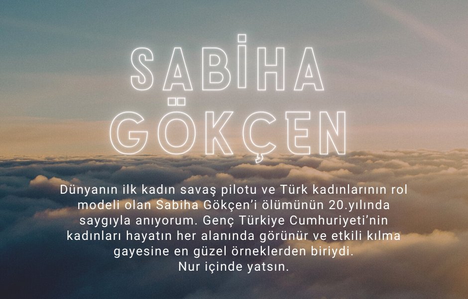 UmutOranCHP's tweet photo. Dünyanın ilk #kadın savaş #pilotu ve #Türk kadınlarının rol modeli olan #SabihaGökçen’i ölümünün 20.yılında saygıyla anıyorum. Genç #Türkiye Cumhuriyeti’nin kadınları hayatın her alanında görünür ve etkili kılma gayesine en güzel örneklerden biriydi. Nur içinde yatsın. https://t.co/svQAmtqXpK