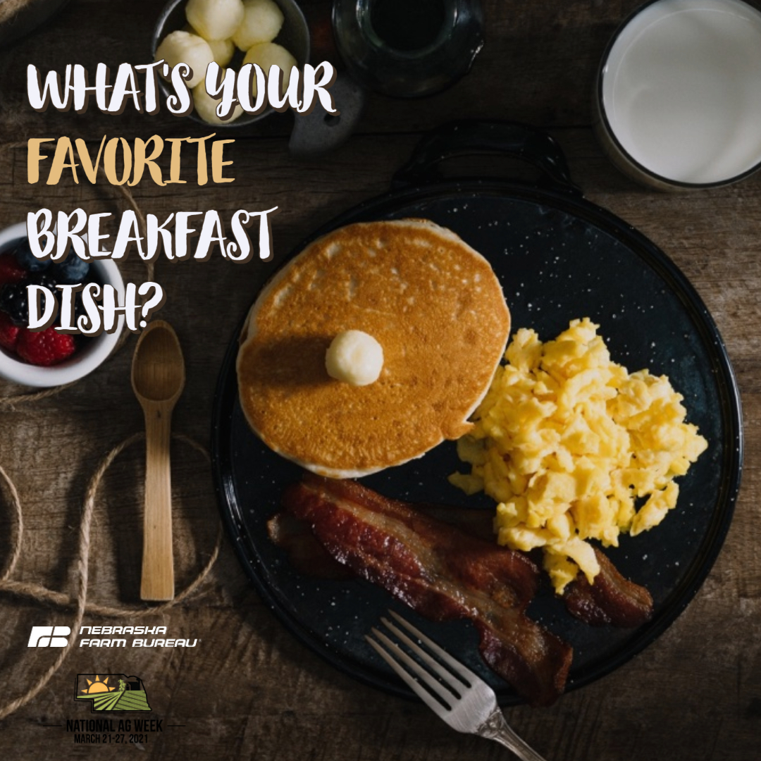NEFarmBureau's tweet photo. Considering breakfast is the most important meal of the day, what is your favorite #breakfast food? Comment below and tell us! Everything that is on your plate, relates back to agriculture some way! #healthyeating #neagcrew #agweek21 https://t.co/Oks6iLheZl