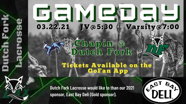 df_lacrosse's tweet photo. It is Gameday!  Tonight the Silver Foxes take on our neighbors from Chapin at the Dutch Fork Stadium.  Tonight would be a great night to come see your Silver Fox Lacrosse teams play as they will not be playing at home again until April 9th. https://t.co/1XoFchRbq3