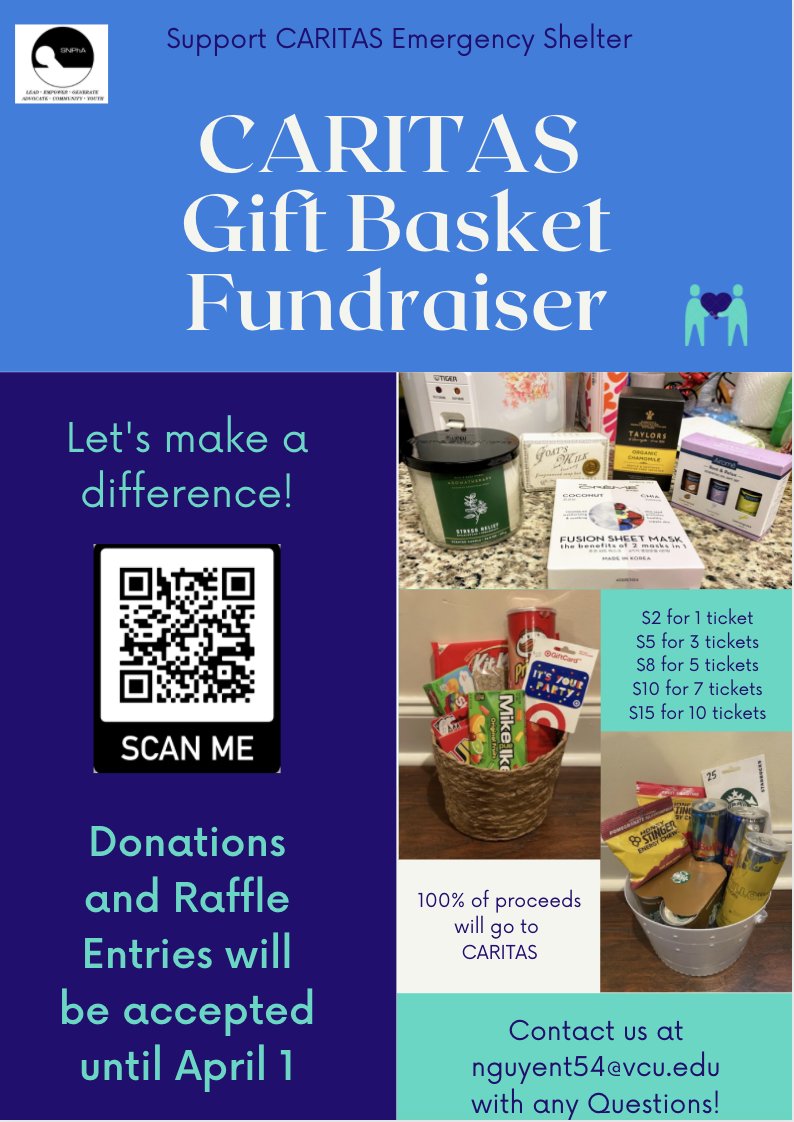 SNPhAVCU's tweet photo. We are raising funds to purchase Kroger gift cards &amp; reading glasses for the CARITAS Emergency shelter in Richmond, Va. You can purchase raffle ticket for as little as $2 to win a gift basket of your choice! Fill out this form (https://t.co/cZu2GtLfmm) (Venmo: snphavcu) 💖 https://t.co/H0ylGlE7OR