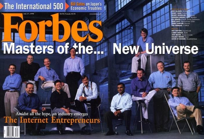 vividnftplus's tweet photo. Master Of The Blockchain Universe - $VID #VideoCoin - 🦄 project led by Halsey Minor seen here on the cover of #Forbes Masters of the New Internet Universe July 1998 with the likes of Amazon’s #jeffbezos &amp; Yahoo’s #jerryyang.  #kucoin #bittrex #uniswap $theta $fil $LVP https://t.co/JSxKub6g4y