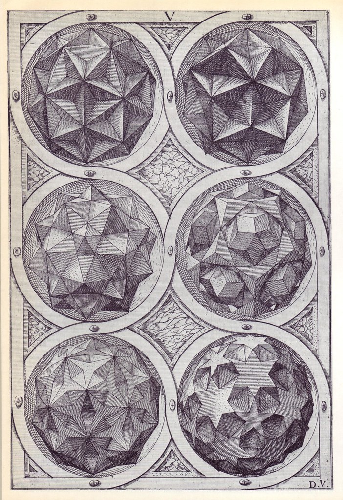 mslima's tweet photo. One of my favorite Renaissance manuscripts is Perspectiva Corporum Regularium by German artist, goldsmith &amp; engraver Wenzel Jamnitzer. Published in 1568, the manuscript is a study of how the five platonic solids could be truncated, stellated, and faceted to produce 24 variations. https://t.co/e7rPXhS41T