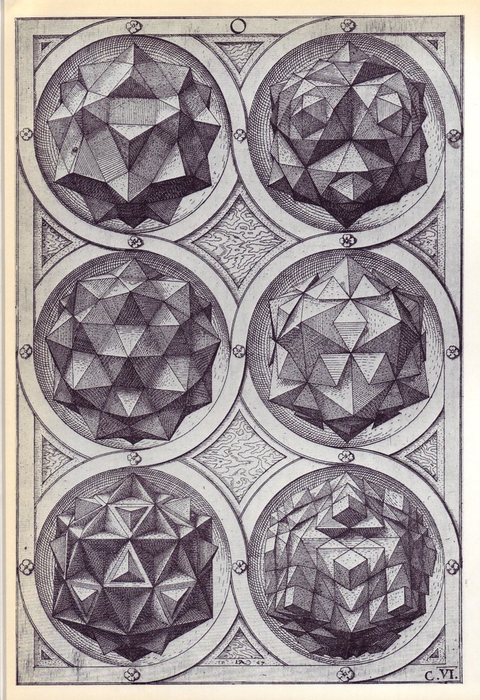 mslima's tweet photo. One of my favorite Renaissance manuscripts is Perspectiva Corporum Regularium by German artist, goldsmith &amp; engraver Wenzel Jamnitzer. Published in 1568, the manuscript is a study of how the five platonic solids could be truncated, stellated, and faceted to produce 24 variations. https://t.co/e7rPXhS41T