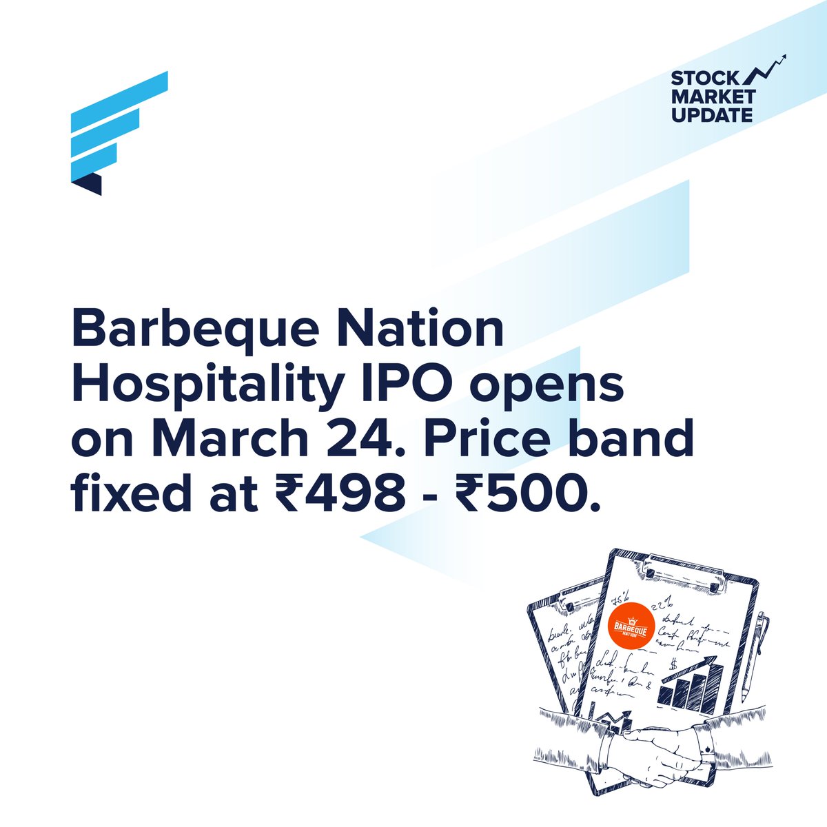 FortuneWMC's tweet photo. Barbeque Nation's public issue will open on March 24th and close on March 26th

#ipo #stocks  #trading #sharemarket  #investment  #business #finance https://t.co/LYCbqc2KBo