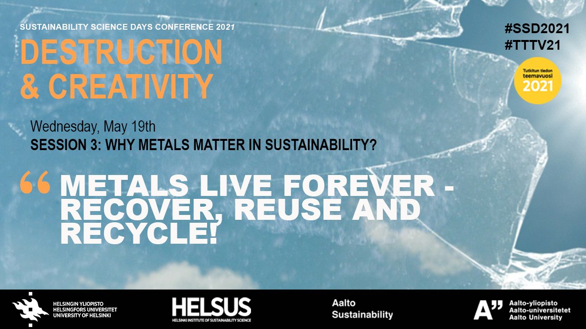 Why metals matter in sustainability? The session 3 in #SSD2021 #TTTV21 will go deep into making metals production more sustainable through recovery, reuse and recycling. Join the event and see the full programme via https://t.co/sykR8mk0cs https://t.co/OlmCS4LwEL