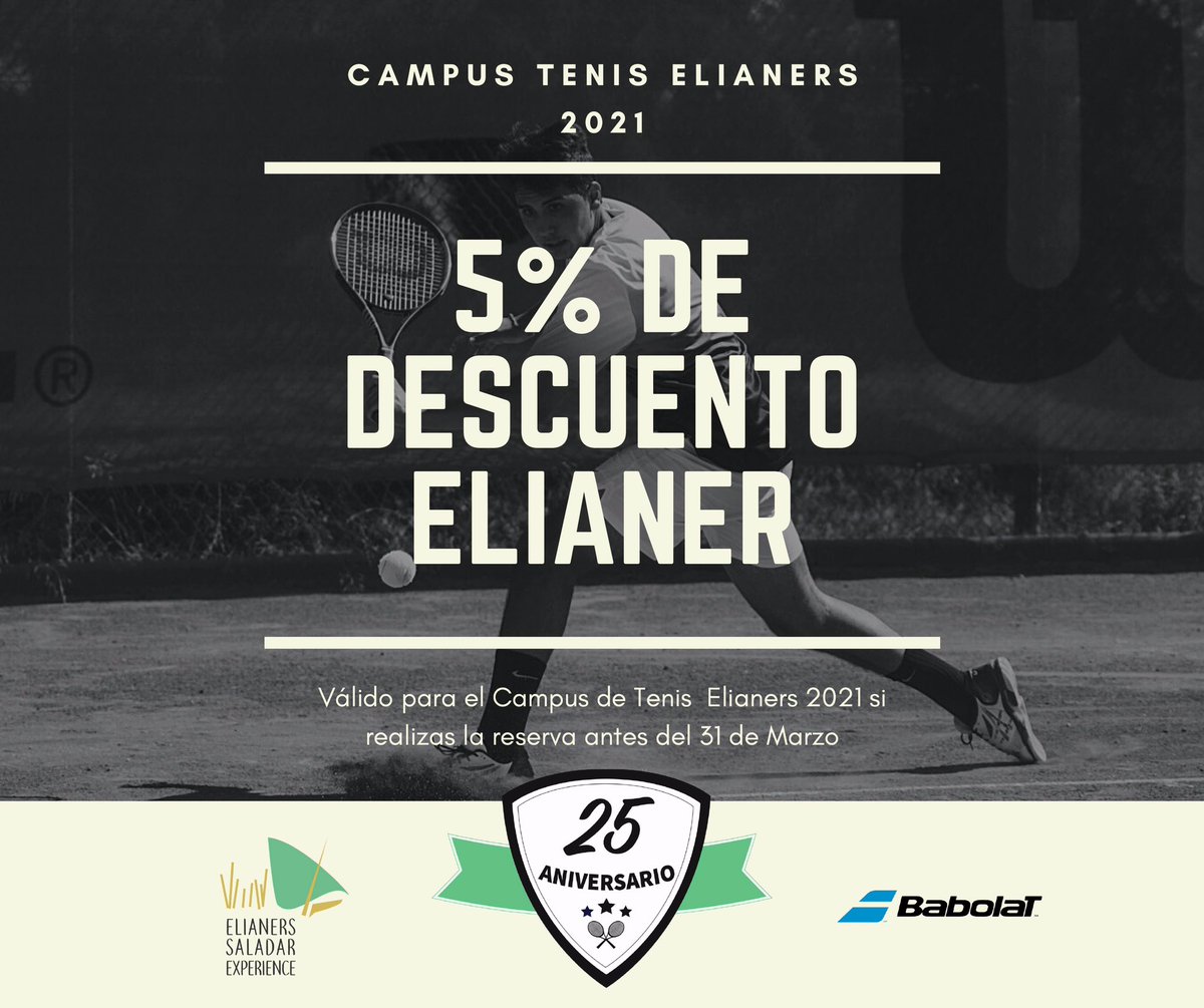 Hasta el 31 marzo descuento por reserva anticipada !! Y descuento Elianers si eres antiguo alumno !! No te quedes sin jugar este verano <a href="/CampustenisElia/">CampustenisEliana</a> <a href="/Elianeroficial/">@ELIANERSOFICIAL</a>