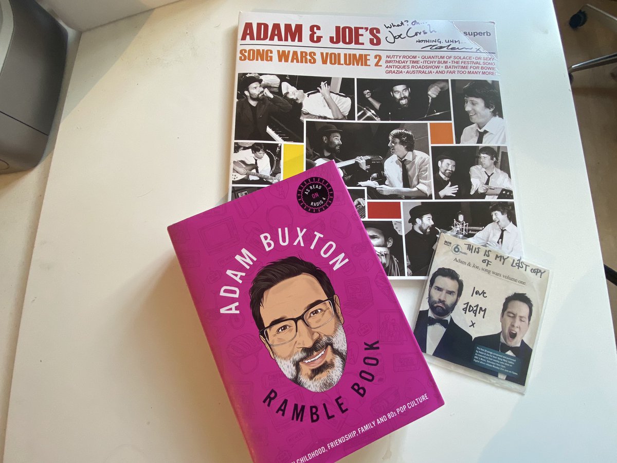 TapeNotes's tweet photo. COMPETITION TIME! 💪

We’ve been given a bumper crop of signed goodies by Adam Buxton - Ramble Book, Song Wars vinyl AND CD. 

The book is even signed by Rosie...

To enter: RT &amp; FOLLOW 🤞

Winner announced next Monday.

Listen here: 
👉https://t.co/Vf5LKpjXhr👈

@JohnKennedy https://t.co/sjCMM0eHvE