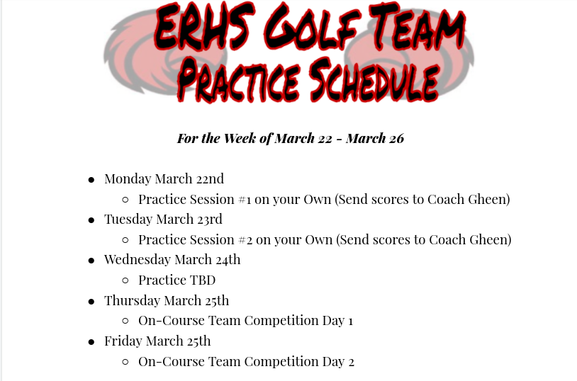 erhsgolf's tweet photo. Practice Schedule for this week... https://t.co/OjaXkJ3EPT