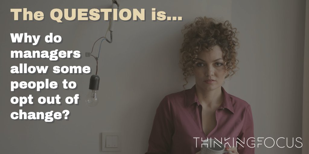 ThinkingFocus's tweet photo. https://t.co/SODjd40Q5e
When change happens in an organisation, it should mean change for everyone.  However, sometimes, managers allow some people to opt out of the change process, making life difficult for everyone else.
@richardarmeson and @rickymuddimer discuss the issues. https://t.co/mHr6NBHt0C