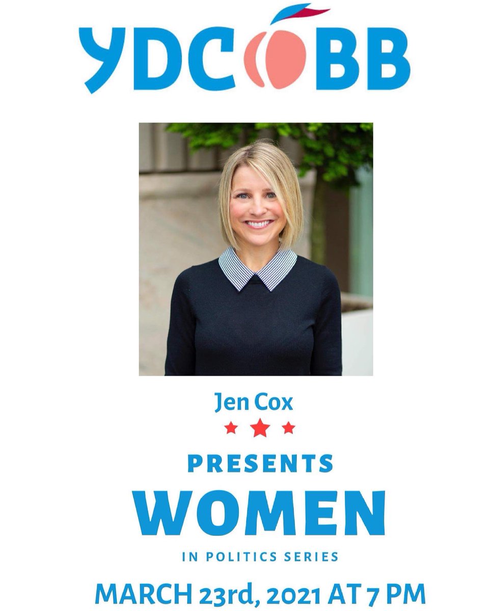 DemocratsCobb's tweet photo. Tune in tomorrow as our Vice President Branden Stokes has a short discussion with Jen Cox. This is the last part of our Women in Politics series you don’t want to miss it. @jenbcox1 https://t.co/mAxfKUeBxV