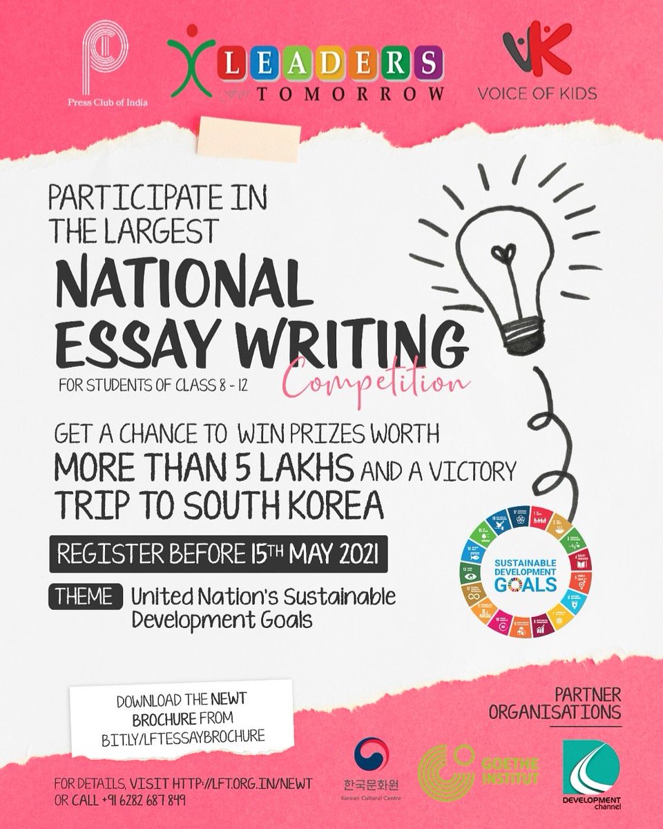 tweetlft's tweet photo. Did you know?
The National Essay Writing Competition's registration &amp; submission deadline has been extended to 15th May!
For details: https://t.co/6X4dRevIU2

Tweet/DM your query.
#nationalessaywritingcompetition #NEWT #NEWT2021 #essaycompetition #southkoreatrip #sustainability https://t.co/u7xnzeSAr2