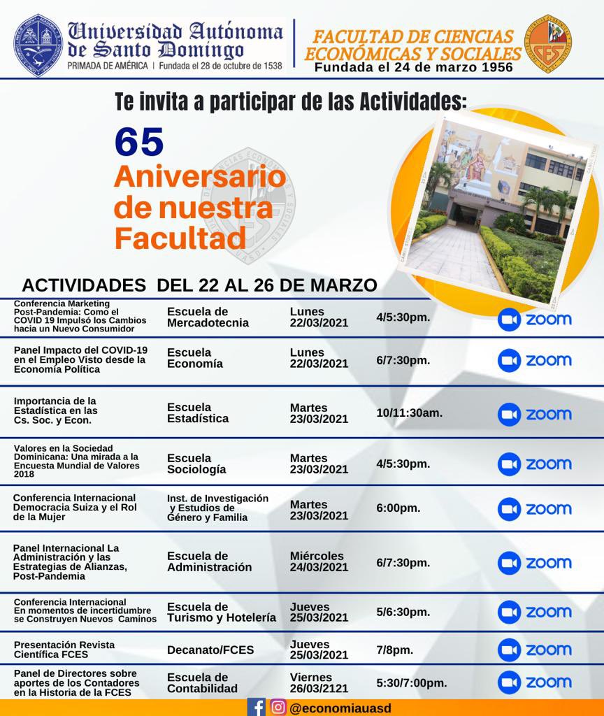 UniversidadUASD's tweet photo. ¡Atención comunidad!

Participa de las actividades de la semana del #65Aniversario de la Facultad de Ciencias Económicas y Sociales (FCES).

#FCES65Aniversario #UASDFCES https://t.co/Z0PXZMq8OZ