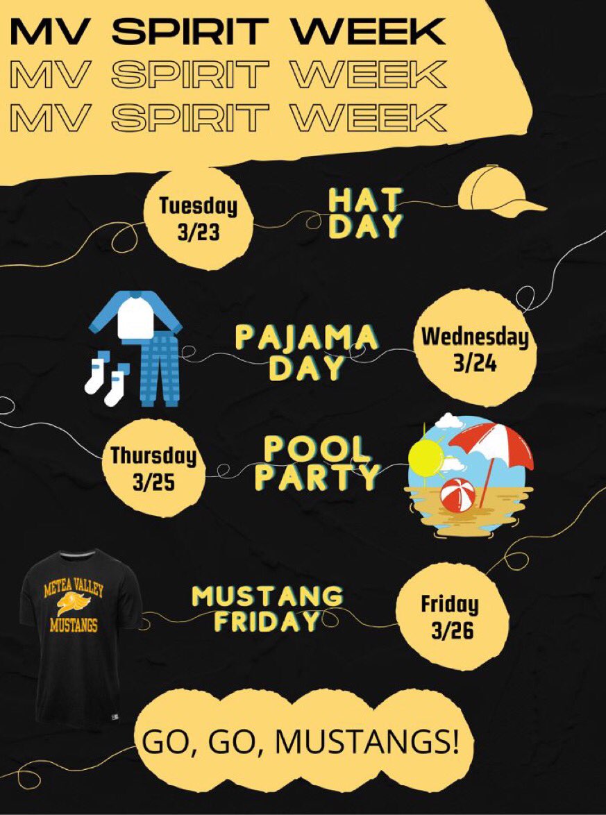 Marty the Mustang (@marty_mustang) on Twitter photo MV SPIRIT WEEK starts tomorrow! <a href="/meteavalley/">Metea Valley HS</a> @MeteaFootball <a href="/Metea_PTSA/">Metea Valley High School PTSA</a> <a href="/MVPrincipal1/">Principal Echols</a> <a href="/meteagirlsvb/">Metea Girls VB</a> <a href="/MVHSBowling/">Metea Bowling💛🐴🎳🖤</a> <a href="/mvhsdanceteam/">Metea Valley Dance Team</a> MV SPIRIT WEEK starts tomorrow! <a href="/meteavalley/">Metea Valley HS</a> @MeteaFootball <a href="/Metea_PTSA/">Metea Valley High School PTSA</a> <a href="/MVPrincipal1/">Principal Echols</a> <a href="/meteagirlsvb/">Metea Girls VB</a> <a href="/MVHSBowling/">Metea Bowling💛🐴🎳🖤</a> <a href="/mvhsdanceteam/">Metea Valley Dance Team</a>