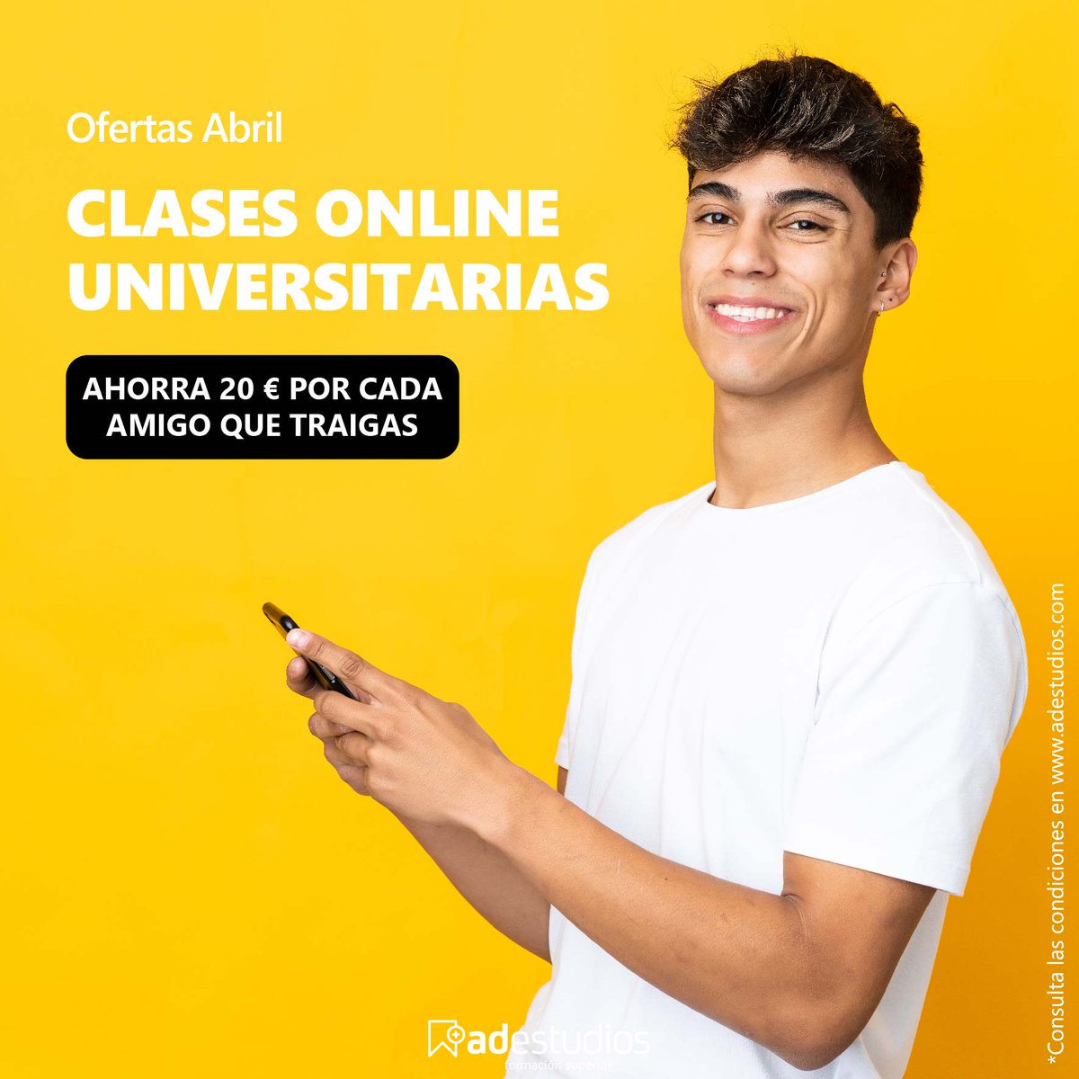 ad_estudios's tweet photo. ⚡ ¡Ampliamos #oferta! 🔥 ¡Consigue 20€ de #DESCUENTO por cada amigo/a que se apunte contigo a nuestras #clases universitarias! 🙌🏼
#academiaonline #clasesonline #universidad https://t.co/B76zE8hR4n