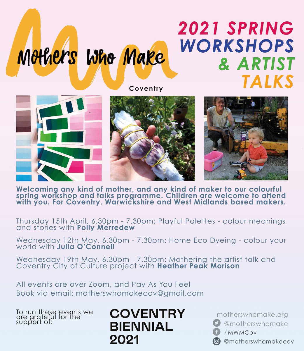 thecatbath's tweet photo. 💐SPRING WORKSHOPS &amp; ARTISTS TALKS 💐 So thrilled to be able to host these online @MothersWhoMake events for Coventry &amp; surrounding areas w/ artists Polly Merredew, Julia O'Connell &amp; Heather Peak of @STUDIO_MORISON. Book via motherswhomakecov@gmail.com
Supported by @CovBiennial🙏 https://t.co/v7br82HYxr