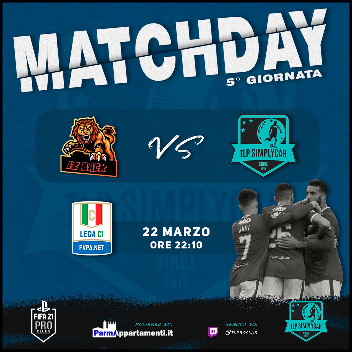 TLProClub's tweet photo. ๐| MATCHDAY
๐ | 5ยฐ Giornata
๐ | สแดษขแด ๐
ฒโ | @FVPA_net
๐ | ๐ | #IzBack
โฑ๏ธ | 22:10
๐บ | ๐ฃ Twitch | https://t.co/Gf5YwC9oTj
#GOTLP ๐ตโซ๏ธ
#FIFA21 #ProClub https://t.co/FvHbsdSsbN