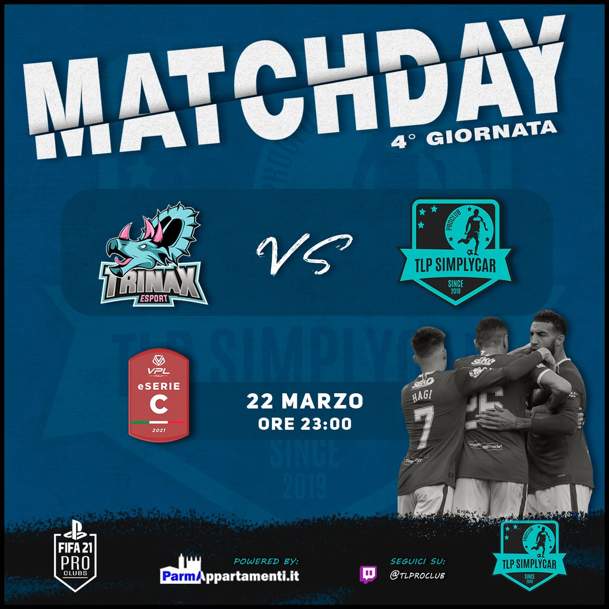TLProClub's tweet photo. ๐| MATCHDAY
๐ | 4ยฐ Giornata
๐ | แด๊ฑแดสษชแด ๐
ฒ | @VPLItaly
๐ | ๐ | @EsportsTrinax
โฑ๏ธ | 23:00
๐บ Live ON | ๐ฃ Twitch | https://t.co/Gf5YwC9oTj
#GOTLP ๐ตโซ๏ธ
#FIFA21 #ProClub https://t.co/Io4idqGyO8