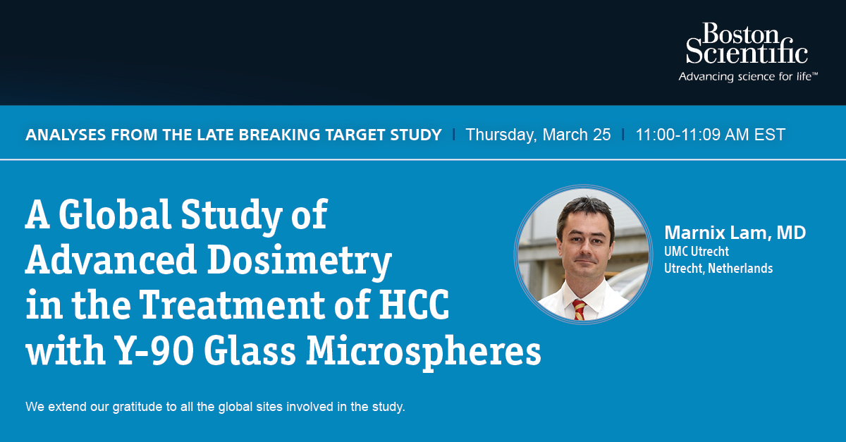 bsc_io_e's tweet photo. Happening THIS week at #SIR2021: #TARGETStudy late breaking data presentation. Mark your calendar for Thurs 3/25 at 11et to hear from @molecmedtweet as he talks through the latest global study of advanced dosimetry in the treatment of #HCC w/ #Y90 Glass Microspheres. #TheraSphere https://t.co/4jDAsCc5so
