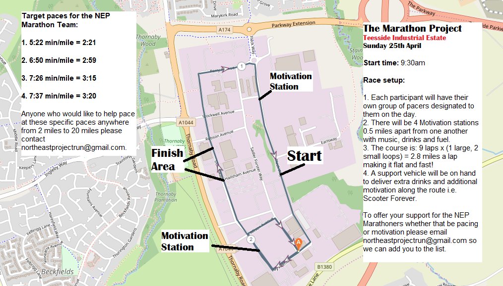 The Marathon Project - Sunday 25th April.

With just less than 6 weeks to go here's some of the fine details of the event.

Thank you to everyone who has put themselves forward to pace and support this event you are just as important as the Marathon runners themselves.