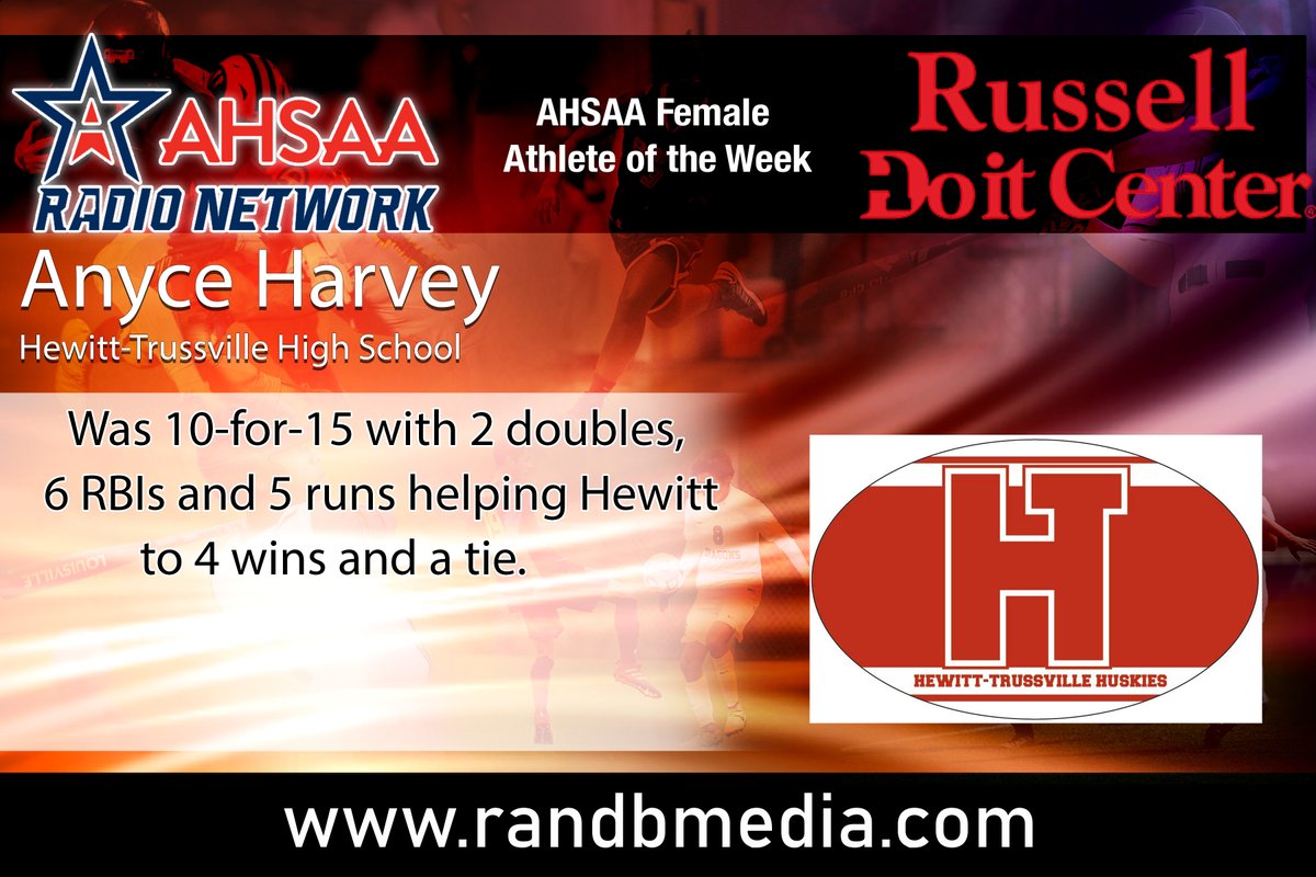 Congratulations to <a href="/AnyceHarvey2021/">AnyceHarvey</a> from <a href="/hewittsoftball/">Hewitt Softball 🥎</a> for being named the AHSAA Female Athlete of the Week! Sponsored by Russell Do it Centers