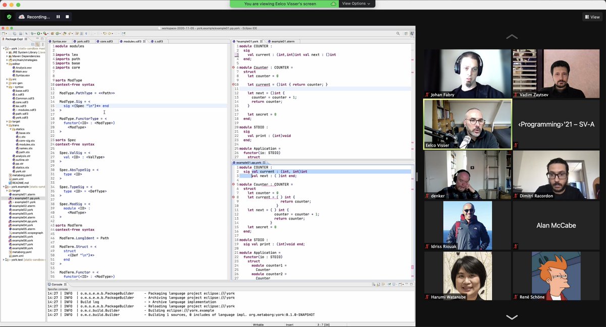 Vadim Zaytsev (@grammarware) on Twitter photo Right now live at #CoCoDo: <a href="/EelcoVisser/">Eelco Visser</a> demoing @Spoofax. Hurry up and join through <a href="/programmingconf/">‹Programming› 2025</a>'s Discord and Zoom! Right now live at #CoCoDo: <a href="/EelcoVisser/">Eelco Visser</a> demoing @Spoofax. Hurry up and join through <a href="/programmingconf/">‹Programming› 2025</a>'s Discord and Zoom!