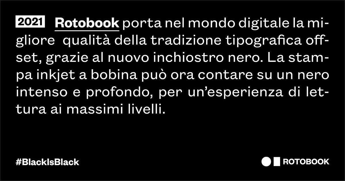 rotobook_it's tweet photo. Arriva il nuovo inchiostro nero di #Rotobook per la stampa di #libri. La migliore qualità della tradizione offset è ora disponibile anche nella stampa inkjet a bobina. #BlackIsBlack

https://t.co/m64oB4wXjr https://t.co/L7PZekARA5