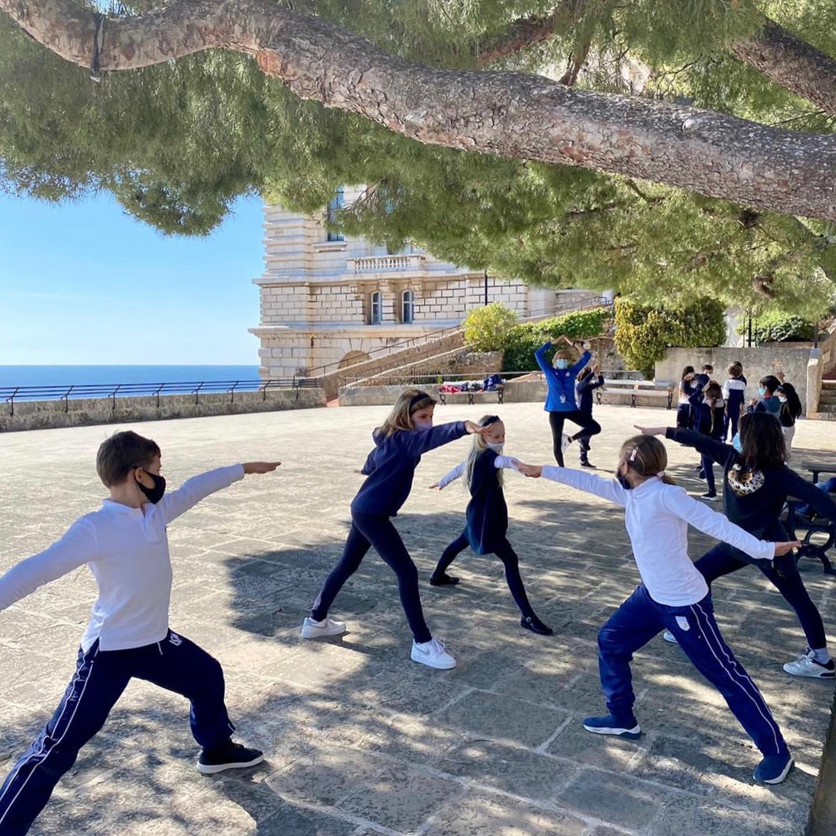 ISMonaco's tweet photo. Today, our Year 4 students had the opportunity to teach their classmates their favourite #yoga postures! Can you recognise which ones? 🧘‍♂️☀️🧘‍♀️ 

#students #outsideyoga #yogawithaview #freshair #movement #wellbeing #education #internationalschool #bilingualschool #monaco https://t.co/jR6WY8b6pS