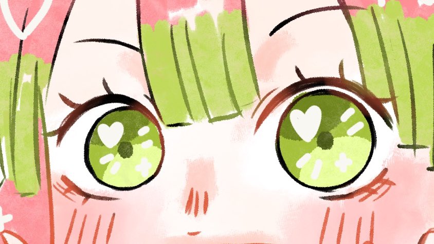 kanroji mitsuri 1girl green hair solo green eyes blush pink hair heart  illustration images