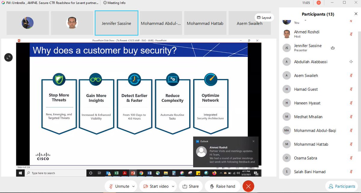 abdojafar's tweet photo. #Happeningnow @LogicomDisti #Jo Partner Enablement Webinar on @CiscoSecure ,Internal technology leads Ahmed Roshdi & #LogicomCisco expert Jennifer Sassine took attendees through the benefits of @CiscoSecure #AMP, #UMB and #dCloud Demo #LogicomEvents #WeAreCisco @CiscoDistEMEAR https://t.co/M8pMWsgR2e