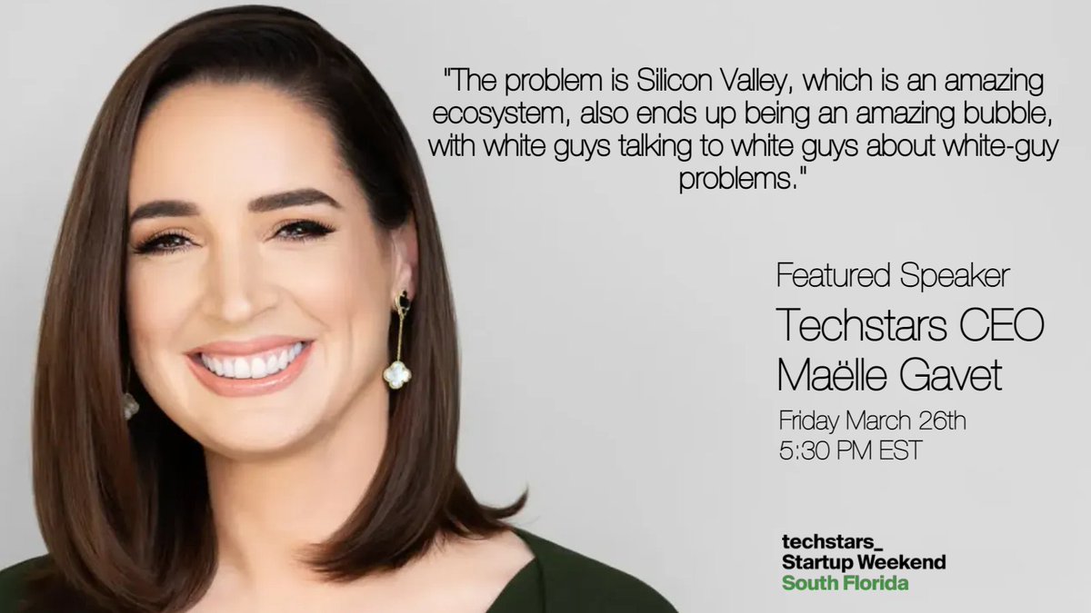 startupgrindftl's tweet photo. "The problem is Silicon Valley, which is an amazing ecosystem, also ends up being an amazing bubble, with white guys talking to white guys about white-guy problems." @Techstars CEO @MaelleGavet 
Register free today: https://t.co/8l13aP32Wn https://t.co/tLXFqKHOlv