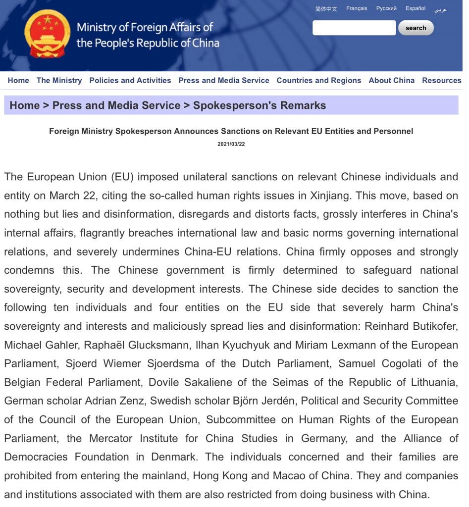 MiriamMLex's tweet photo. The #EU sanctions as well as earlier #US sanctions were a principled response to fast-deteriorating human rights situation in #Xinjiang. I’m sad to see that instead of addressing the point of the sanctions #China is engaging in threats &amp; counter-sanctions
https://t.co/zq7aPw7nQx https://t.co/dyI6JGmeSk
