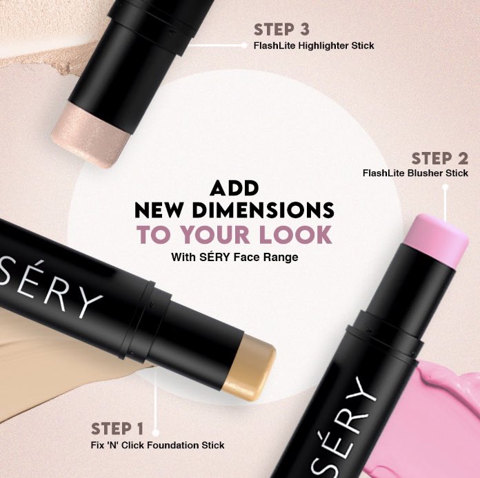 serycosmetics's tweet photo. 3 SÉRY sticks, one complete look!

It’s #EasyWithSery Fix 'N' Click Foundation Stick +  FlashLite Blusher Stick + FlashLite Highlighter Stick to get a well-finished makeup look.

Shop now | https://t.co/SwXSOpIi5k

#GetSetSERY #SeryCosmetics #SeryFaceRange #HighlighterStick https://t.co/NeChM9hr67