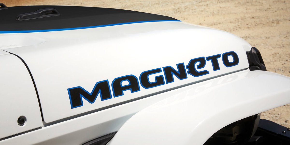 Jeep's tweet photo. The 2021 EJS Concepts embody fun, freedom and power. The Jeep® Magneto BEV is all-electric and astoundingly capable, while the Jeepster Beach resto-mod throws a turbocharged engine into a reimagined classic. https://t.co/f5hwjYO3ur