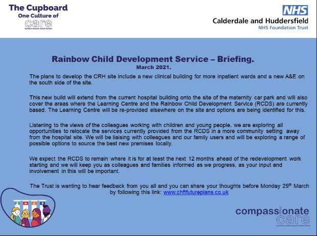 Plans to develop the CRH site are in motion! 

To share your thoughts and feedback please click the link: chftfutureplans.co.uk