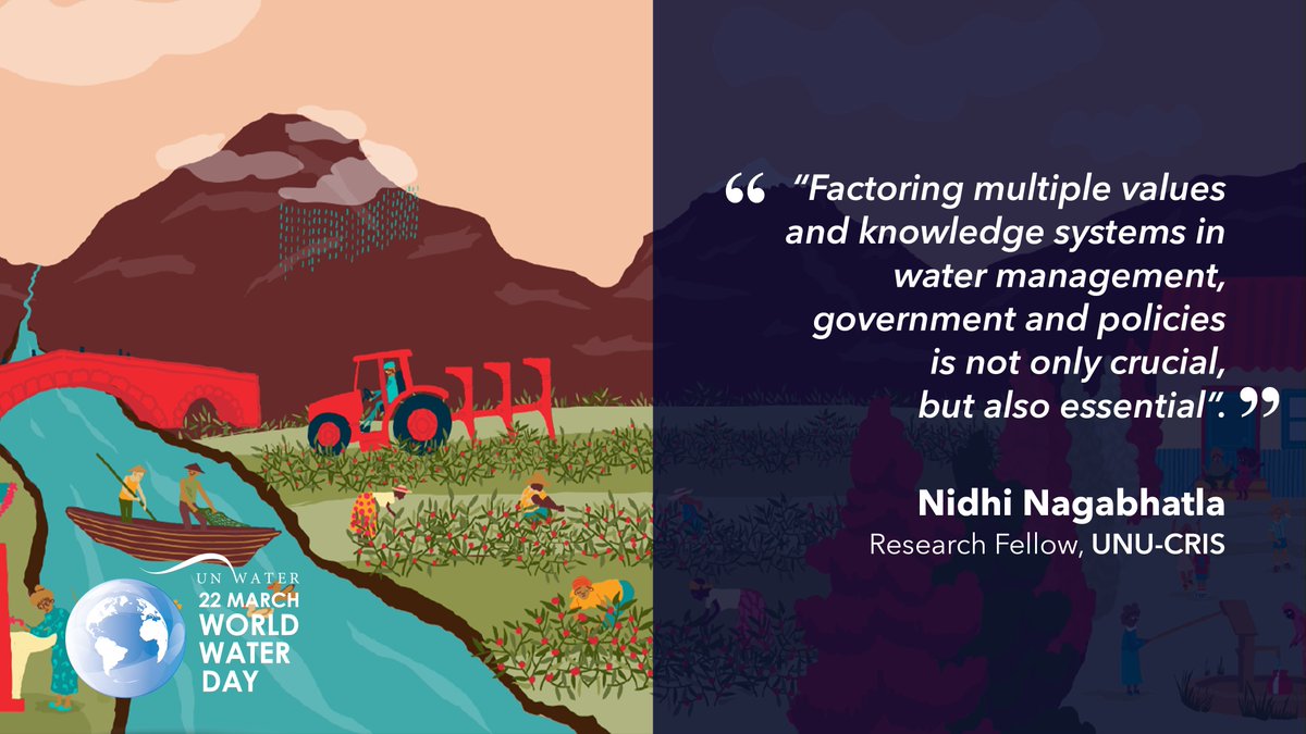 UN University - CRIS (@unucris) on Twitter photo Water has different values for different people, but is essential to us all.
On World Water Day today, our <a href="/UNUniversity/">UN University</a> colleagues share what valuing water means for them.
<a href="/NNagabhatla/">Nidhi Nagabhatla</a> says: cris.unu.edu/World%20water%…
#WorldWaterDay #Water2me #UNU4water #WWD2021 #SDG6 Water has different values for different people, but is essential to us all.
On World Water Day today, our <a href="/UNUniversity/">UN University</a> colleagues share what valuing water means for them.
<a href="/NNagabhatla/">Nidhi Nagabhatla</a> says: cris.unu.edu/World%20water%…
#WorldWaterDay #Water2me #UNU4water #WWD2021 #SDG6