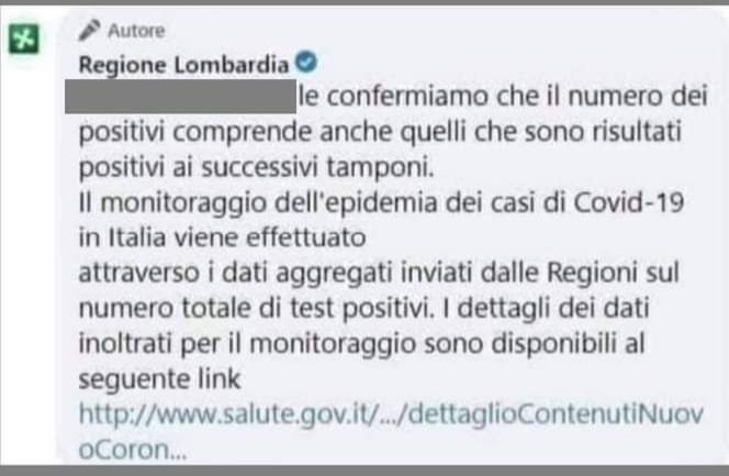 Sacchetti2024's tweet photo. La Regione Lombardia conferma che chi risulta positivo ai tamponi successivi viene conteggiato come nuovo positivo. Non solo usano un tampone che crea falsi positivi, ma poi li moltiplicano artificialmente. La magistratura permette che la truffa del Covid continui indisturbata. https://t.co/5rhI6PUDYv