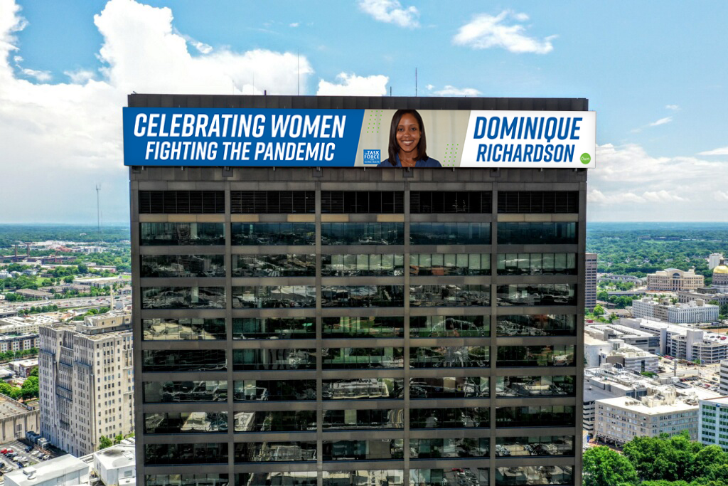 TFGH's tweet photo. #ATL peep @GeorgiasOwn Equitable building in the #ATLskyline today to see one of #TFGH's #COVID19 warriors Dominique Richardson, Dir. of Projects for our COVID program. Thank you to the dedicated warriors fighting this #pandemic.

➡️ https://t.co/SUVCCmgFxq 
#womenshistorymonth https://t.co/L1ztGSLnKC