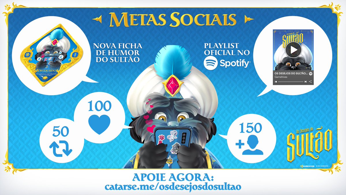 gamehives's tweet photo. Post Oficial da Meta Social do jogo #OsDesejosdoSultão.
Ajude o Sultão a liberar a Playlist oficial do jogo, além da Ficha de Humor Distraído, para deixar o seu jogo ainda mais completo!
Para liberar precisamos de:
150 + Seguidores
100+ Curtidas
50+ Retweets https://t.co/Y2uWDflsIL