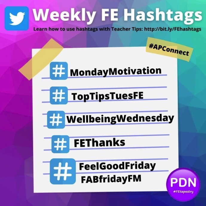JoyfulFE's tweet photo. Why are #FEHashtags so effective? It's not just about affirmative focus, they also build community. Use them to seek out others in #FE! @AmplifyFE #FESpeaks #FETapestry https://t.co/6MwS09b0zH