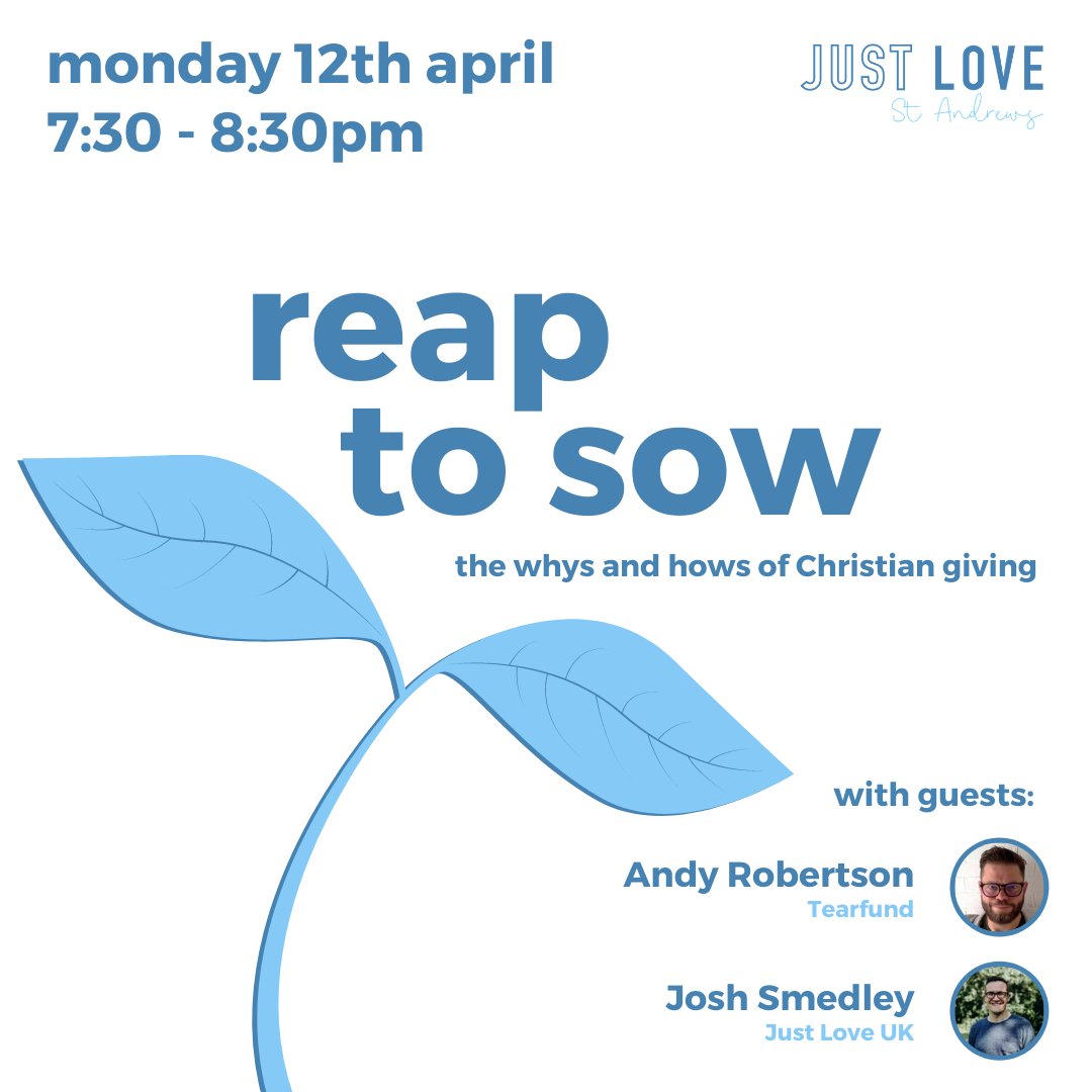 JustLove_StA's tweet photo. Looking forward to joining Josh from @JustLove_UK
 and Andy from @Tearfund @TearfundScot on the 12th April to discuss the Christian giving and our attitudes towards money. Should be really good, see you there! https://t.co/vTn4YbfSYQ