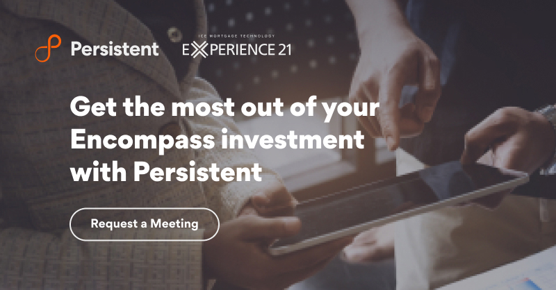 Persistentsys's tweet photo. Meet us at #Experience21 to learn how our deep experience with Encompass by @ICEMortgageTech (formerly Ellie Mae) makes us the ideal partner to accelerate your adoption of the platform, and deliver data-driven actionable insights. Request a meeting - https://t.co/YnebTjJPYh